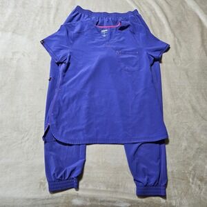 Scrub Set Purple Berry V-Neck top Jogger bottom Large